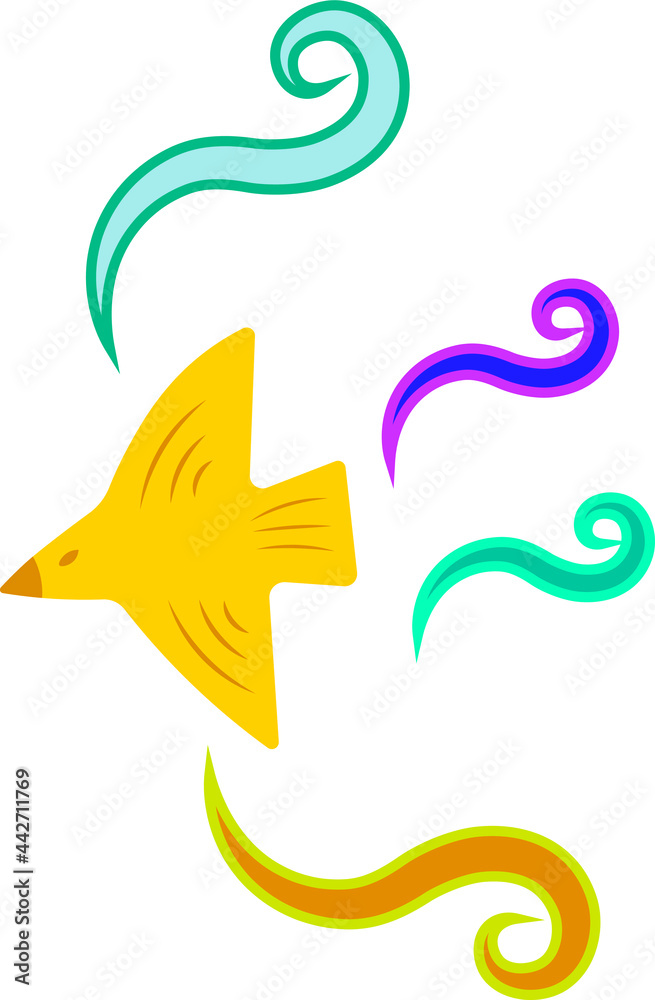 yellow bird flying down with colorful swirls in the back yellow bird flying down with colorful swirls in the back