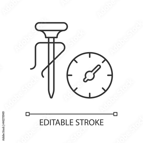 Milk thermometer linear icon. Professional tool for measuring food and drink temperature. Thin line customizable illustration. Contour symbol. Vector isolated outline drawing. Editable stroke