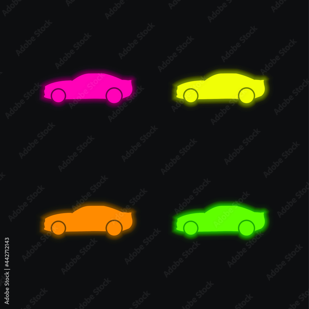 Black Big Car Side View four color glowing neon vector icon