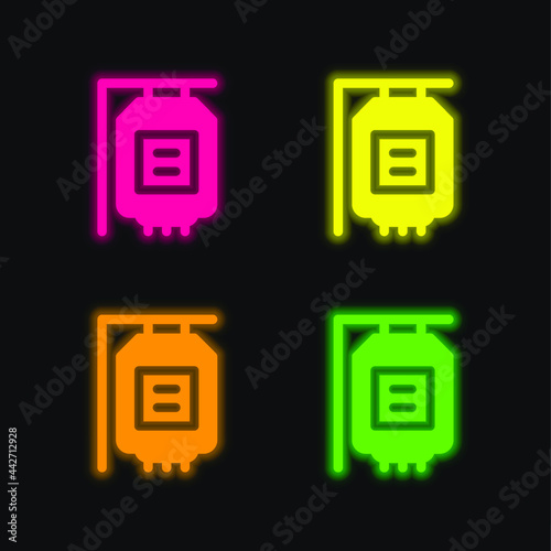 Blood Transfusion four color glowing neon vector icon