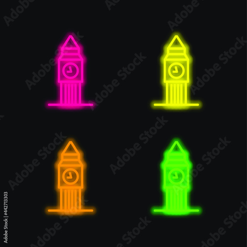 Big Ben four color glowing neon vector icon