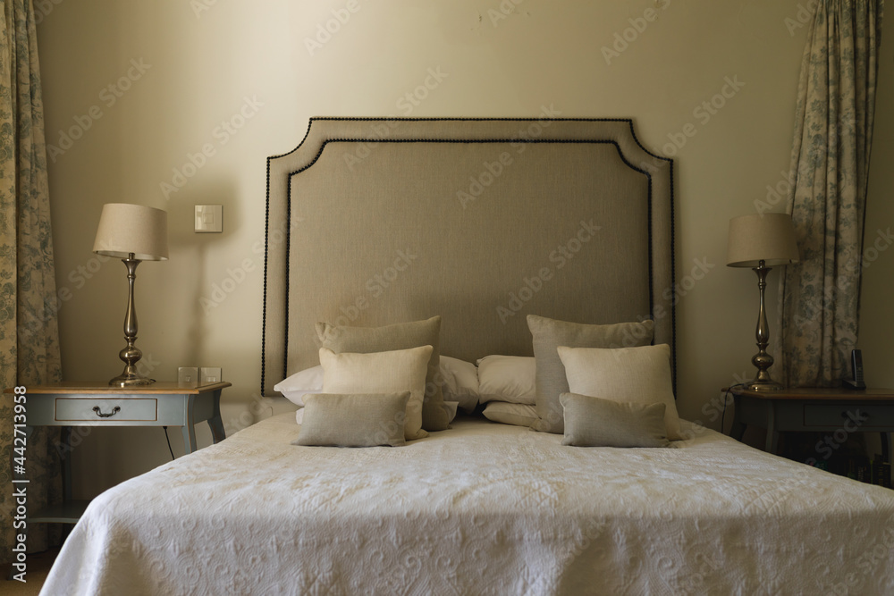 custom made wallpaper toronto digitalGeneral view of luxury sunny bedroom with large bed and night tables