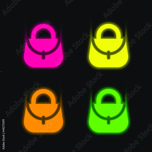 Bag four color glowing neon vector icon