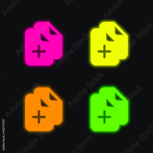 Add Documents four color glowing neon vector icon