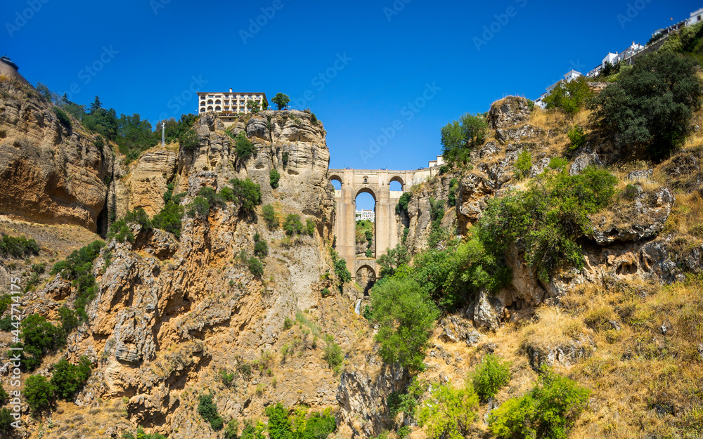 Beautiful view of historic roman bridge in Ronda, Spain