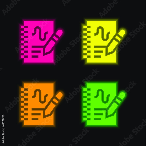 Analytics four color glowing neon vector icon