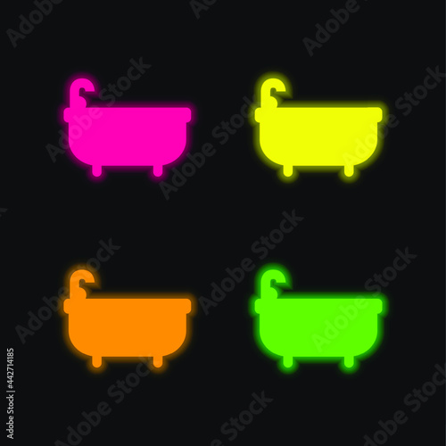 Bathtube four color glowing neon vector icon
