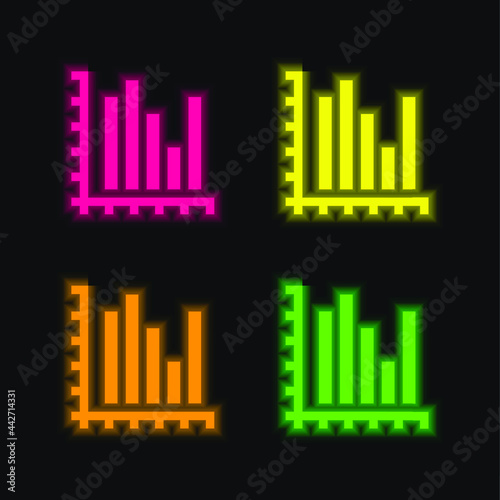 Bar Chart four color glowing neon vector icon