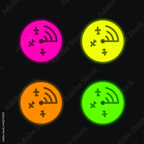 Airport Radar four color glowing neon vector icon
