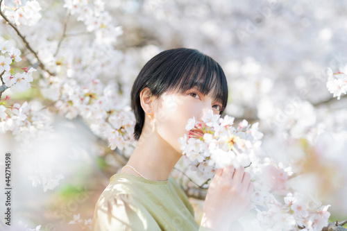 桜と女性のポートレート © One