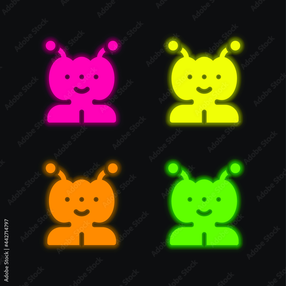 Naklejka premium Alien four color glowing neon vector icon