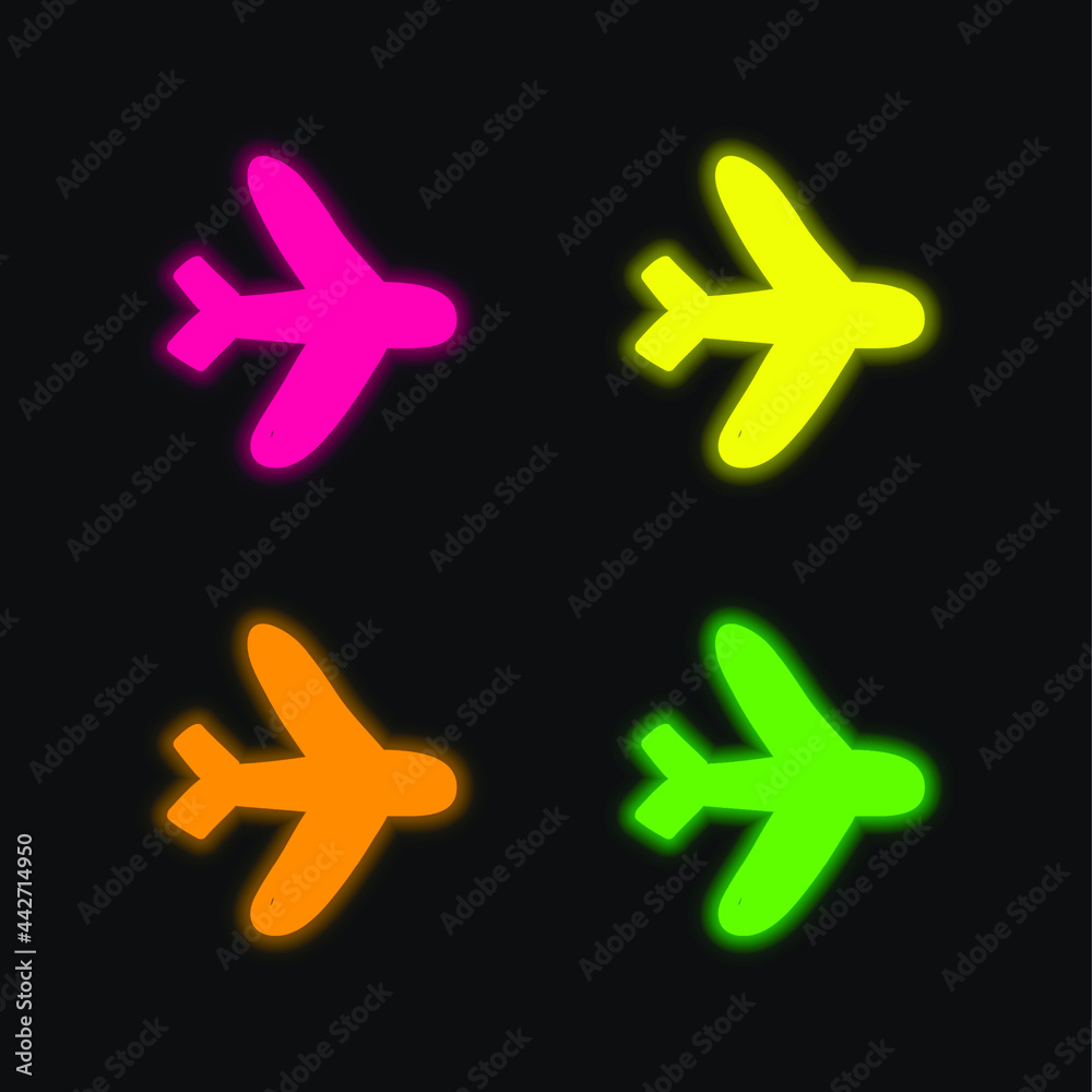 Fototapeta premium Airplane Mode four color glowing neon vector icon