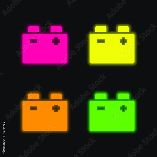 Battery four color glowing neon vector icon