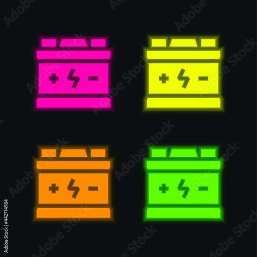 Battery four color glowing neon vector icon
