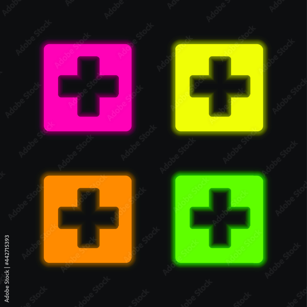 Fototapeta premium Add Button four color glowing neon vector icon