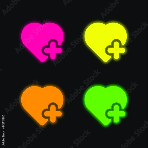 Add To Favourites four color glowing neon vector icon