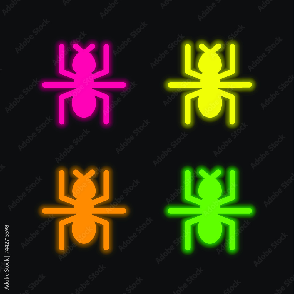 Obraz premium Ant four color glowing neon vector icon