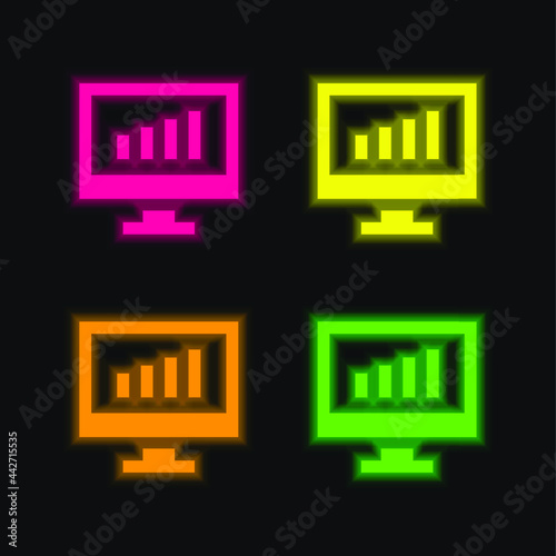 Analytics four color glowing neon vector icon