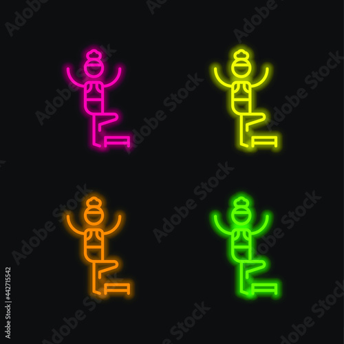 Aerobic four color glowing neon vector icon