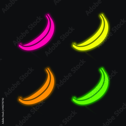 Banana four color glowing neon vector icon