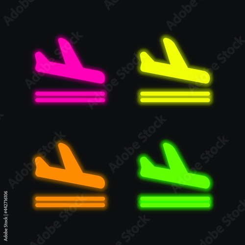 Arrivals four color glowing neon vector icon