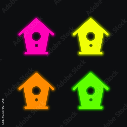 Birdhouse four color glowing neon vector icon