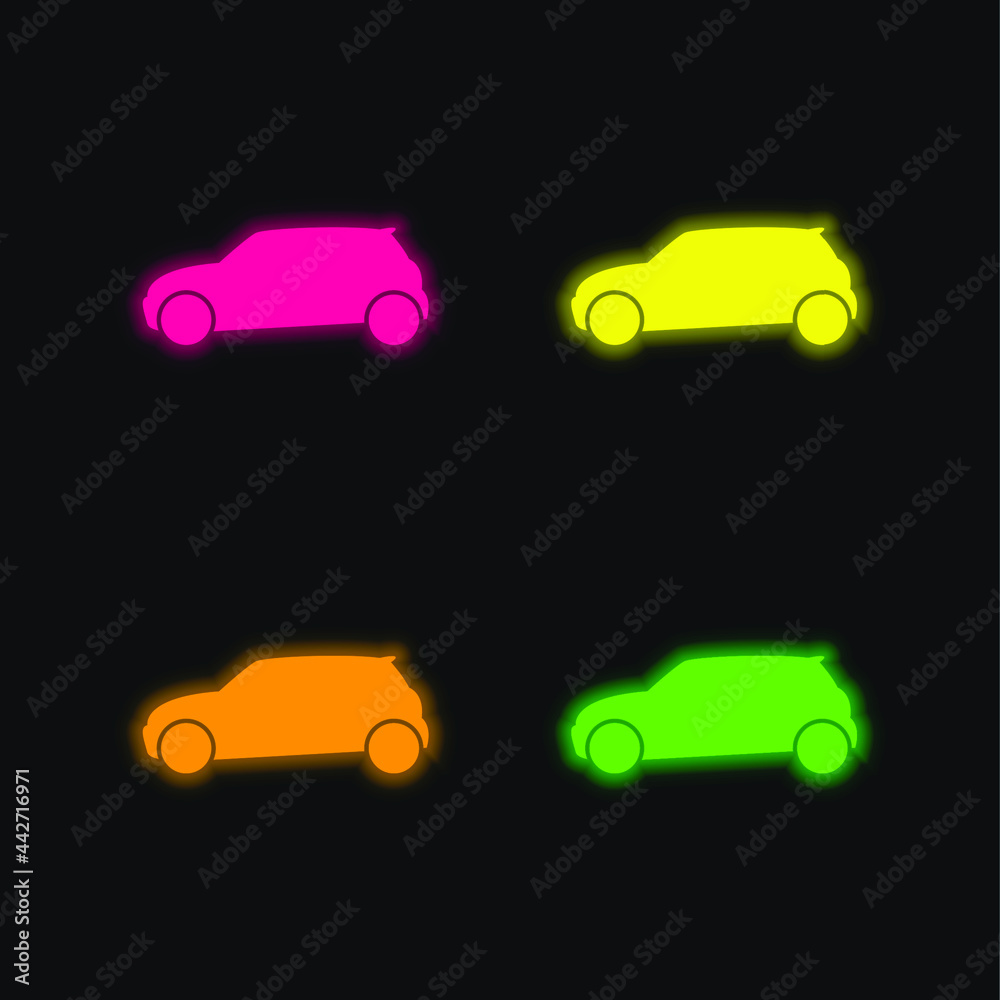 Black Car Side View four color glowing neon vector icon