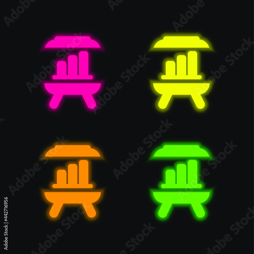 Blackboard With A Chart four color glowing neon vector icon photo