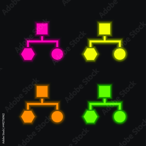 Block Schemes Of Black Shapes four color glowing neon vector icon