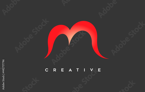 Curved Creative Letter M Logo Design with Swoosh Style Design and Orange Color on Black Background