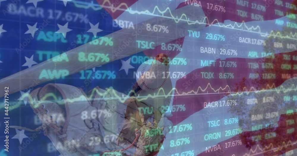 Animation of american flag, baseball, eagle, data processing