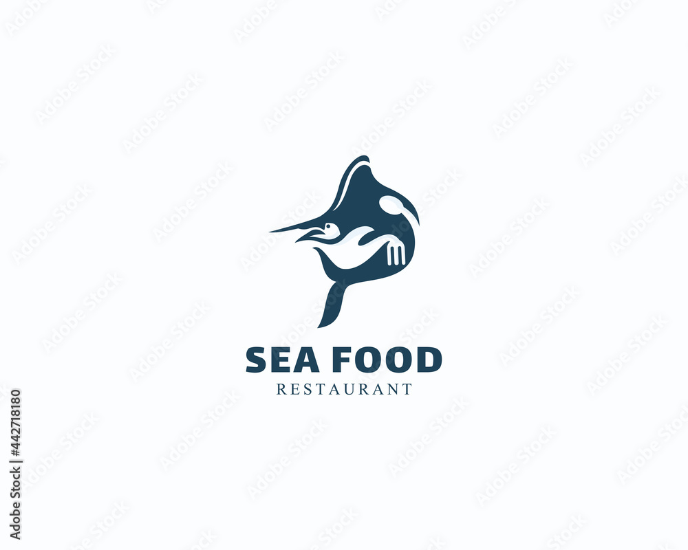 Obraz premium sea food logo fish creative concept design vector