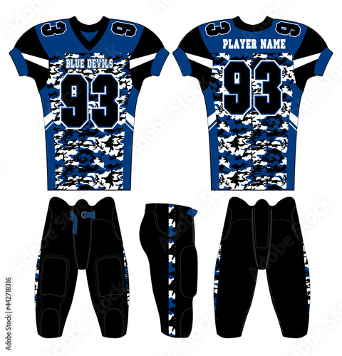 American Football jersey design with an elegant edgy and wild look. Football gear template mockup perfect fit for all sports. The designs that go on casual wear, shirts, fashions apparels, and all kin