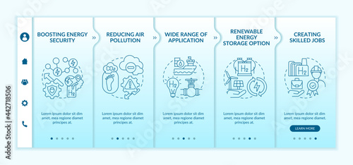 Hydrogen tech revolution onboarding vector template. Responsive mobile website with icons. Web page walkthrough 5 step screens. Boosting energy security color concept with linear illustrations