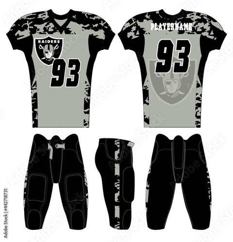 American Football jersey design with an elegant edgy and wild look. Football gear template mockup perfect fit for all sports. The designs that go on casual wear, shirts, fashions apparels, and all kin