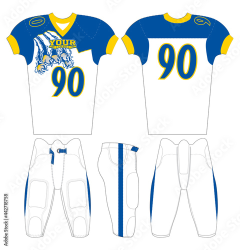 American Football jersey design with an elegant edgy and wild look. Football gear template mockup perfect fit for all sports. The designs that go on casual wear, shirts, fashions apparels, and all kin