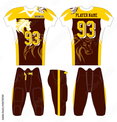 American Football jersey design with an elegant edgy and wild look. Football gear template mockup perfect fit for all sports. The designs that go on casual wear, shirts, fashions apparels, and all kin