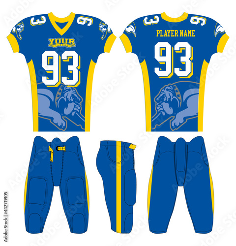 American Football jersey design with an elegant edgy and wild look. Football gear template mockup perfect fit for all sports. The designs that go on casual wear, shirts, fashions apparels, and all kin