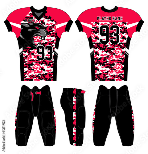 American Football jersey design with an elegant edgy and wild look. Football gear template mockup perfect fit for all sports. The designs that go on casual wear, shirts, fashions apparels, and all kin