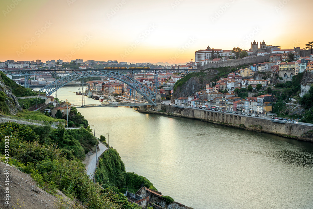 Cityscape of the historic city of Porto with famous bridge, Portugal