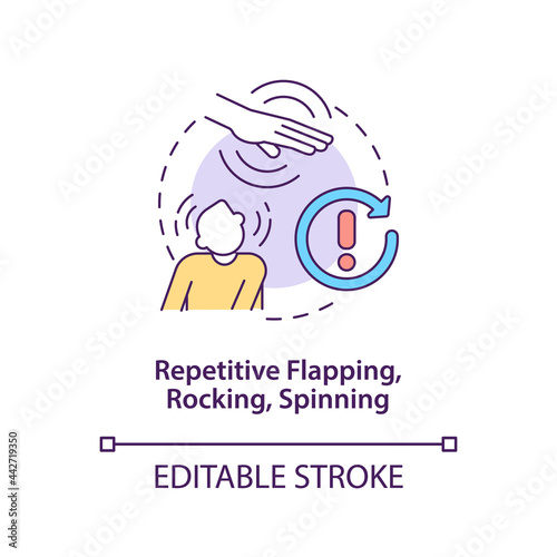 Repetitive flapping, rocking, spinning concept icon. Autism symptom abstract idea thin line illustration. Stereotyped motor movements. Vector isolated outline color drawing. Editable stroke