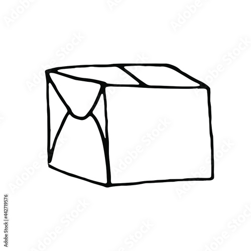 Doodle box.Delivery.Line art hand drawn illustration.