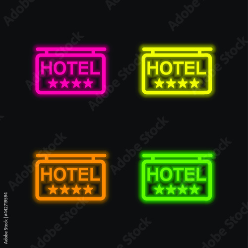 4 Stars Hotel Signal four color glowing neon vector icon