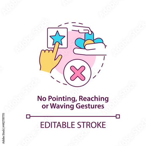 No pointing, reaching and waving gestures concept icon. Autism sign abstract idea thin line illustration. Developmentally delayed children. Vector isolated outline color drawing. Editable stroke