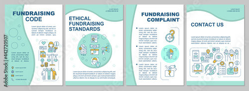 Fundraising code brochure template. Fundraising complaint. Flyer, booklet, leaflet print, cover design with linear icons. Vector layouts for presentation, annual reports, advertisement pages