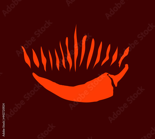 Hot Chili, Chilli with fire, heat coming off it, drawn in a illustrative style