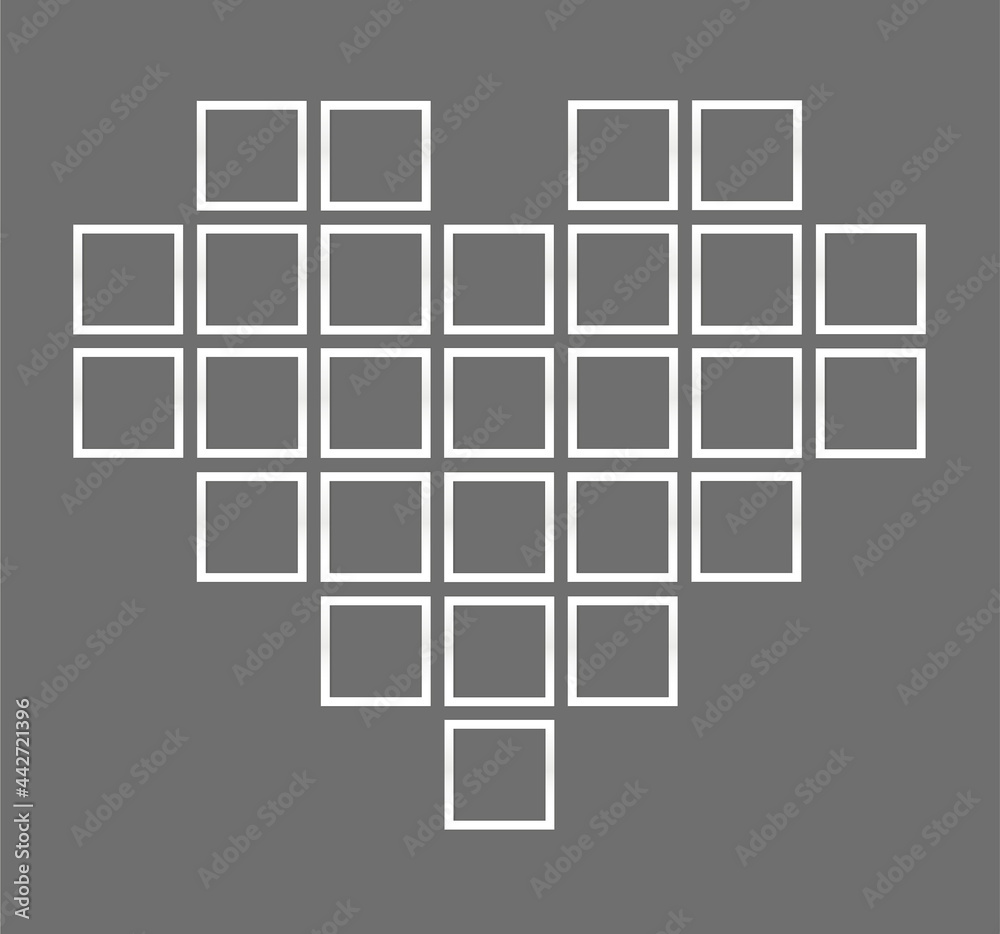 Heart Mood Board or Photo Collage. Vector realistic white photo frames