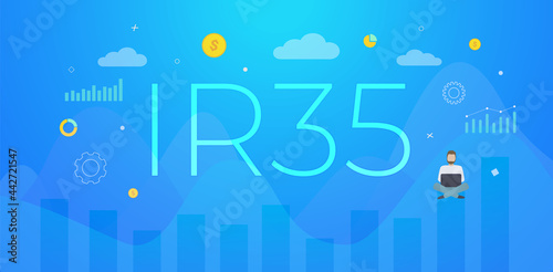 IR35 United Kingdom off-payroll working rules, law business concept illustration. IR35 Tax evasion by companies and employees that hire them and provide services to clients through an intermediary