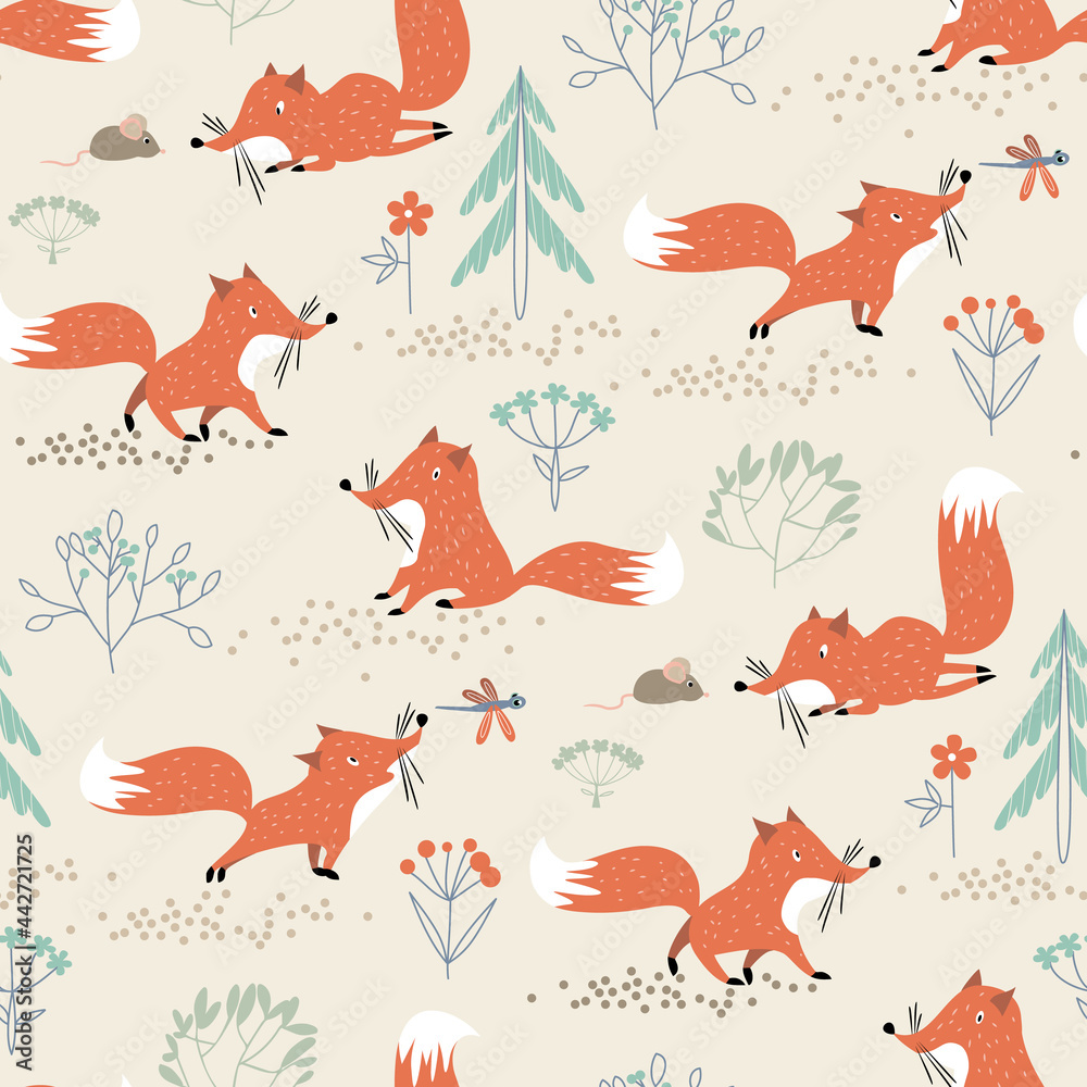 Fox Seamless Pattern. Fox Seamless Pattern.