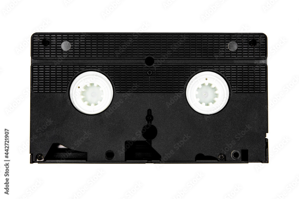 Back side of a vhs videocassette, analog retro video tape isolated on white background Back side of a vhs videocassette, analog retro video tape isolated on white background